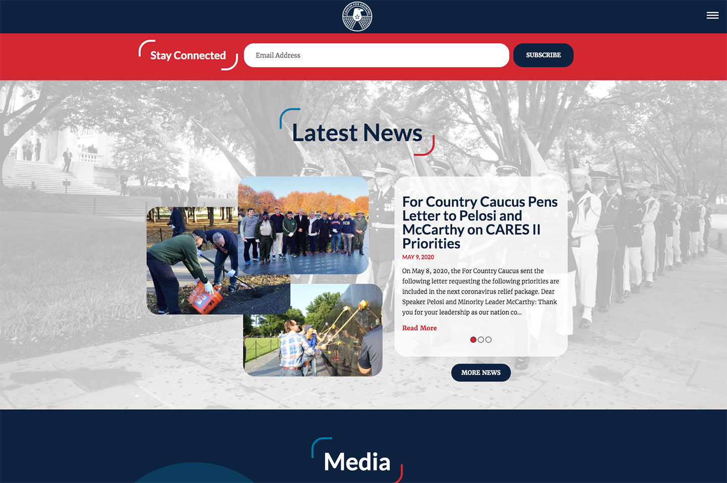 For Country Caucus page latest news section. A press release next to three images of caucus members cleaning monuments.